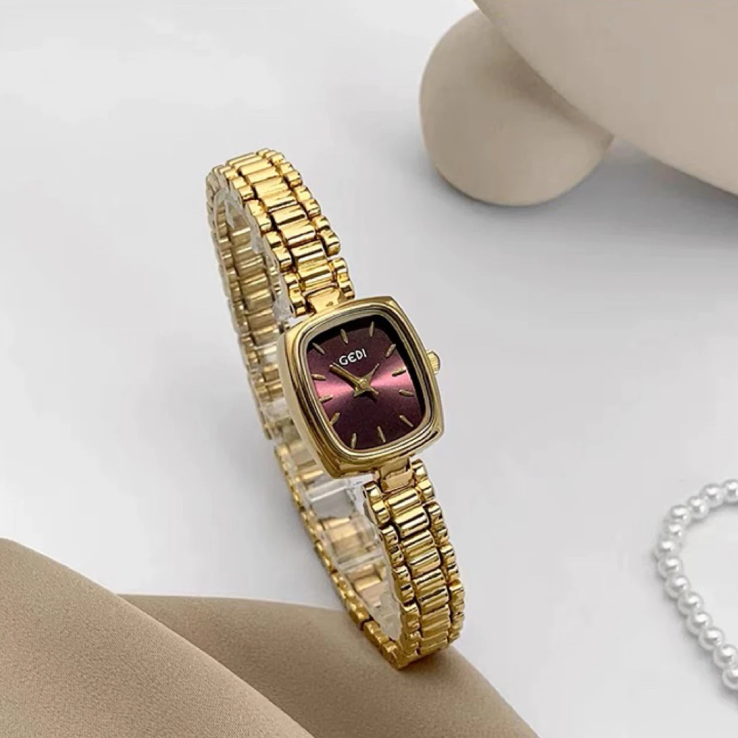 复古小金表轻奢小众艺术女士防水耐摔手表气质简约细带表2024新款