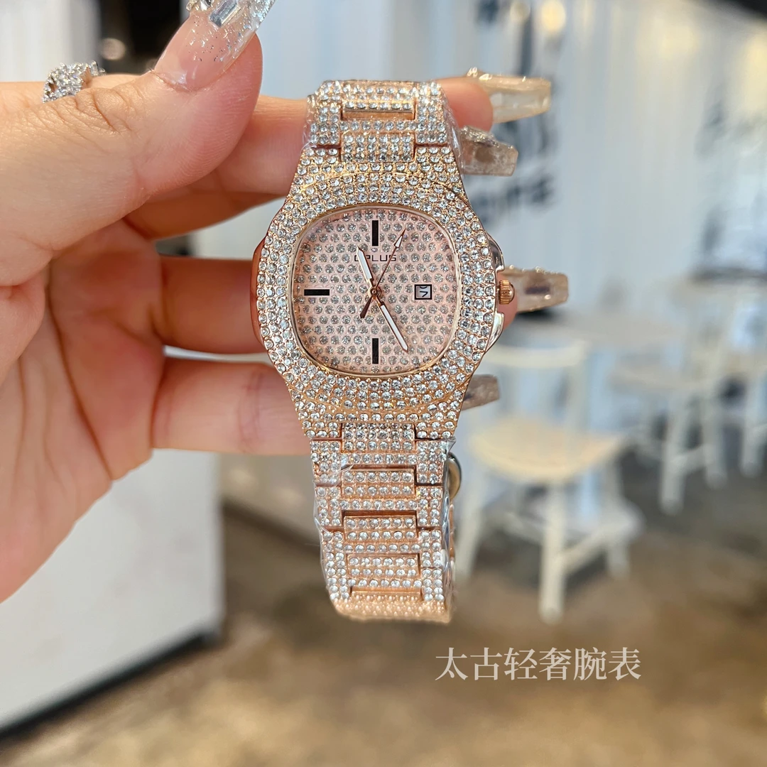满天星钻表奢华时尚女款石英表带日历满天星钢带满钻手表