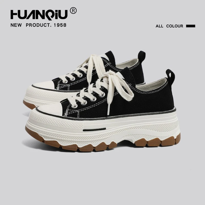 环球帆布鞋女款2025爆款秋冬新款百搭厚底增高鞋学生低帮松糕板鞋