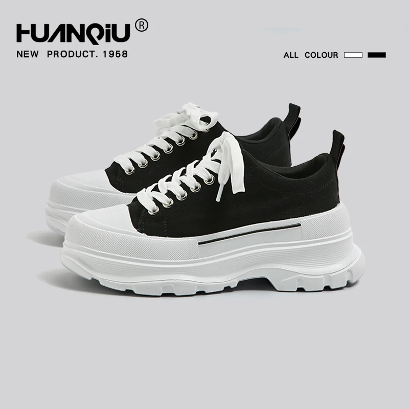 环球麦昆帆布鞋女2023新款秋季厚底增高小白鞋百搭休闲松糕老爹鞋