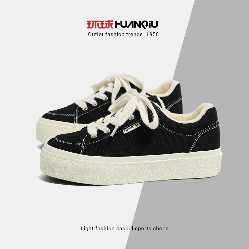 环球小众潮流帆布鞋女2025年秋冬新款加绒百搭休闲鞋子女运动ins