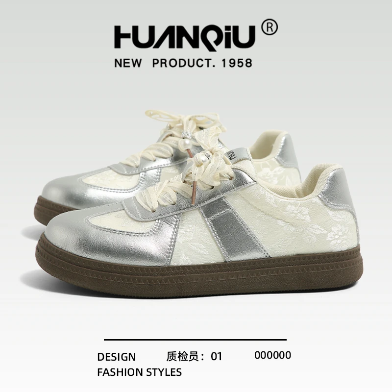 环球银色国风德训鞋女2025新款春秋厚底秋季爆款百搭休闲运动板鞋