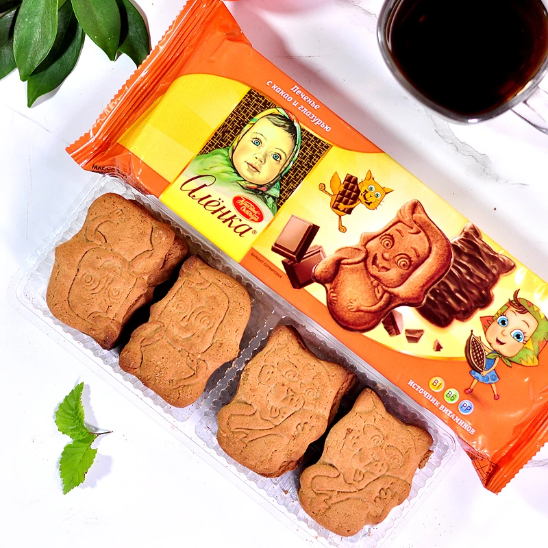 昊俄罗斯进口爱莲巧大头娃娃卡通饼干原味巧克力味