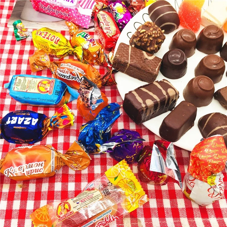 俄罗斯进口斯拉夫酸奶威化混合巧克力糖果500克2包