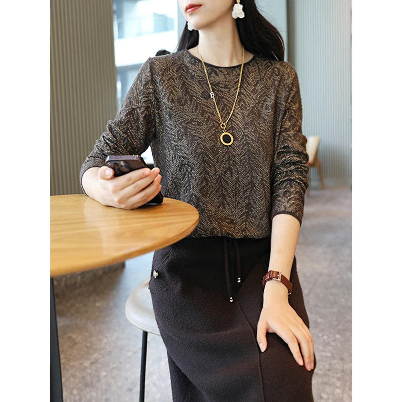 秋冬圆领洋气百搭长袖气质宽松显瘦时尚均码针织毛衣唐芸91014