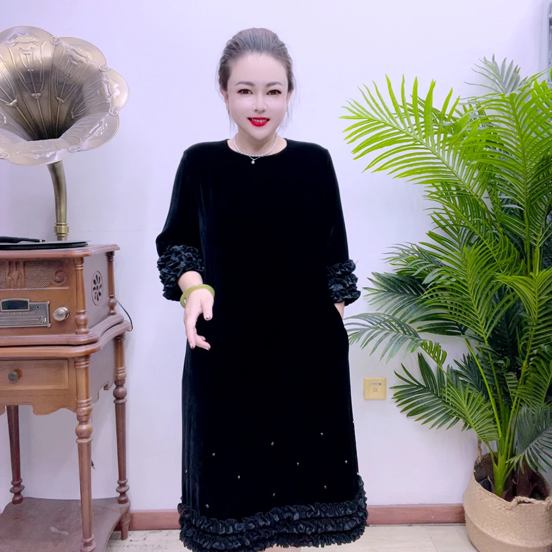 桑蚕丝连衣裙时尚高档气质百搭减龄宽松大码7A815291