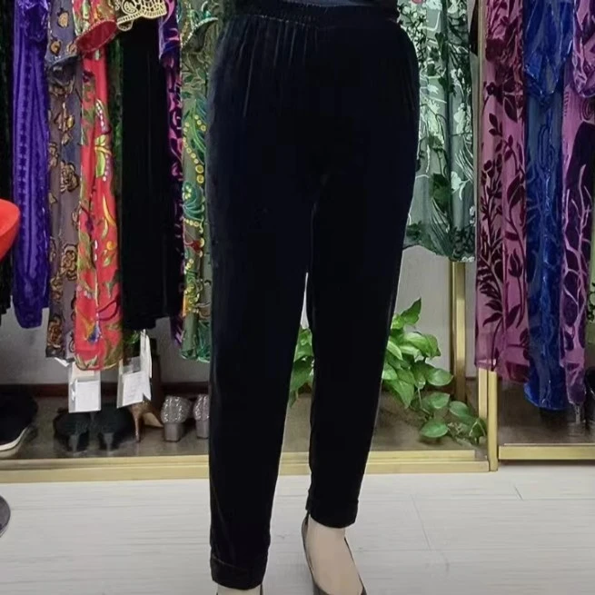 桑蚕丝时尚休闲百搭高端大码舒适黑色秋冬洋气女款小脚裤88A9002