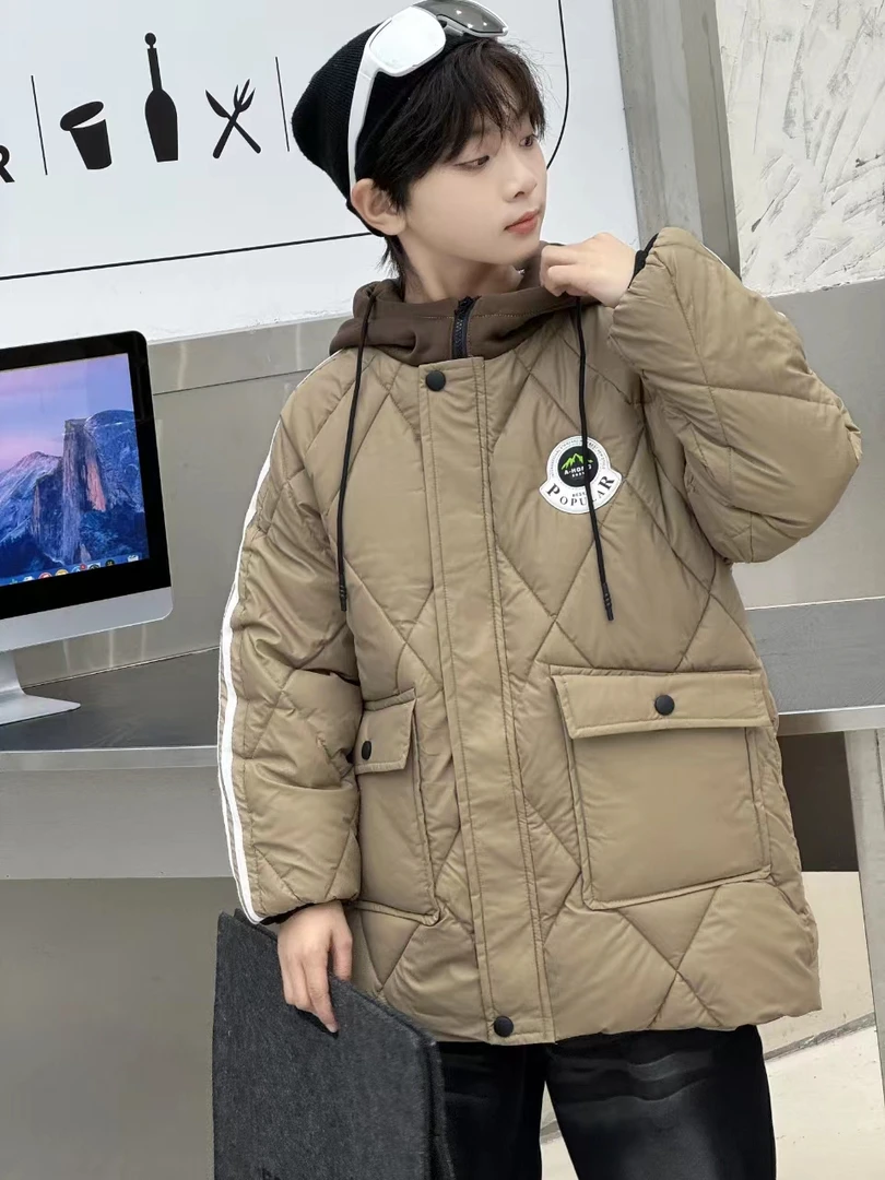 2024男童棉服冬季时尚洋气韩版外套连帽中大童百搭加厚款大棉服
