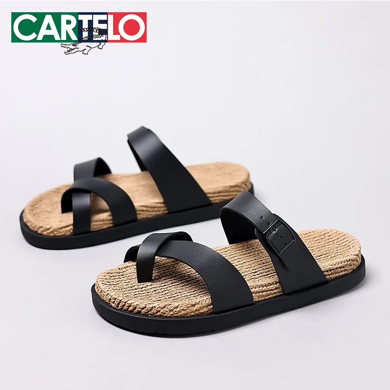 CARTELO/卡帝乐鳄鱼男鞋新款时尚外穿防滑耐磨情侣夹趾拖鞋人字拖