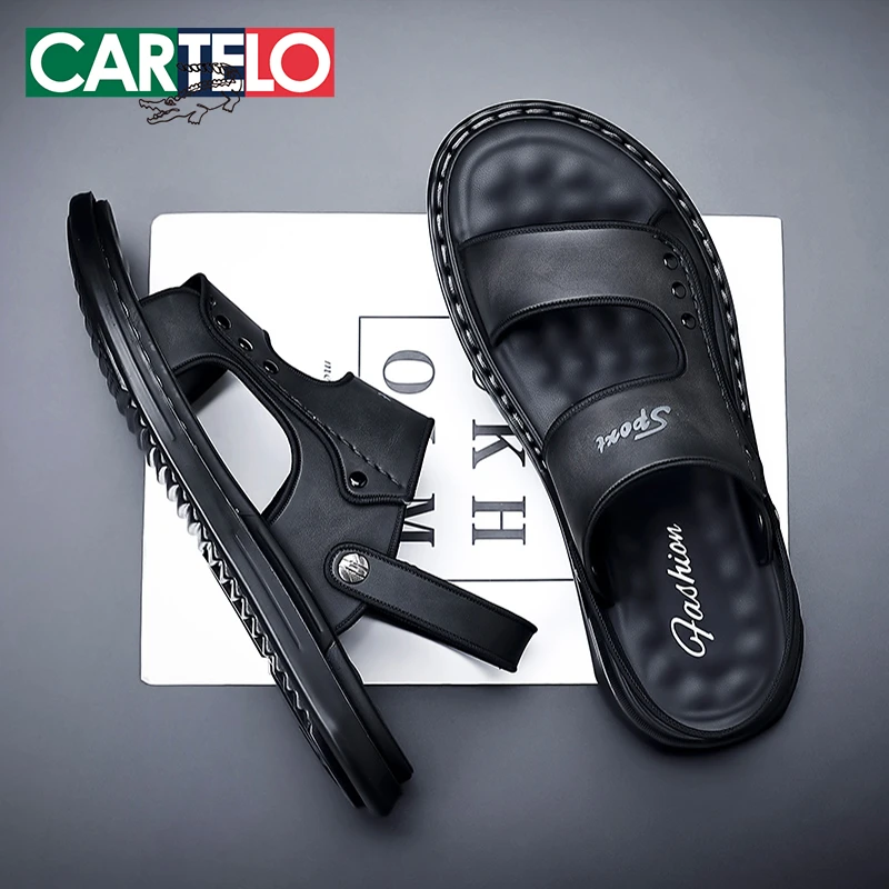 CARTELO/卡帝乐鳄鱼男鞋户外防滑耐磨休闲开车外穿两穿凉鞋沙滩鞋