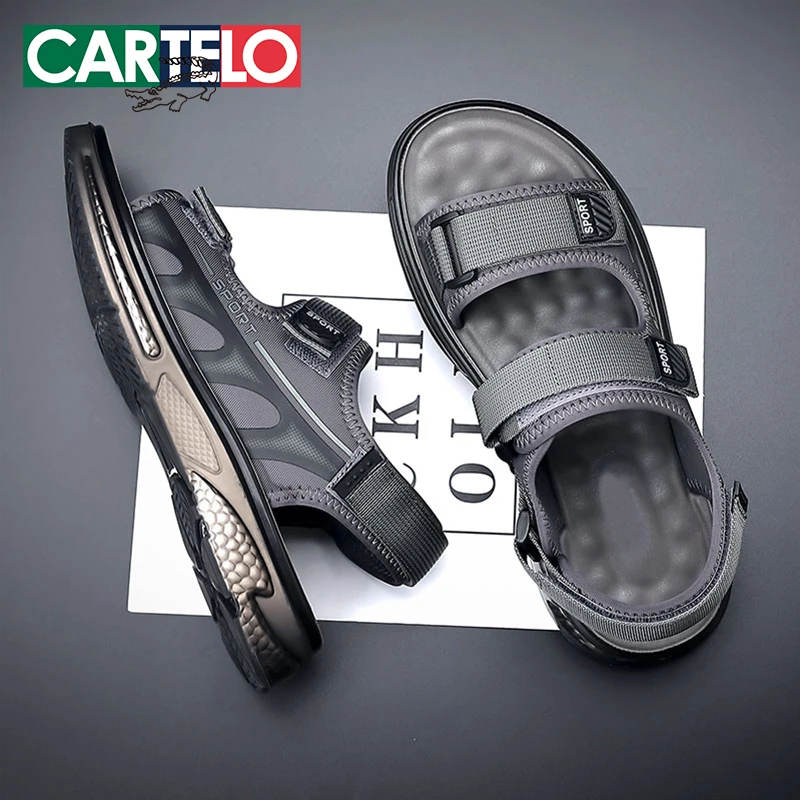 CARTELO/卡帝乐鳄鱼男鞋透气外穿防滑休闲运动厚底户外凉鞋沙滩鞋
