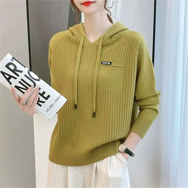 连帽卫衣女2024年新款秋季韩版宽松女装短款毛衣春秋纯色针织上衣