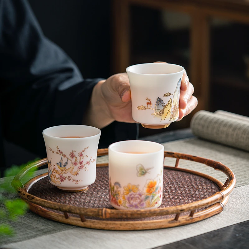 新款羊脂玉茶杯个人专用主人杯小茶杯喝茶杯子高颜值素烧陶瓷单杯