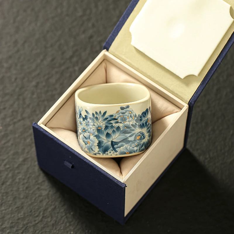 高颜值汝窑茶杯主人杯陶瓷品茗杯单杯复古功夫杯子开片可养礼盒装