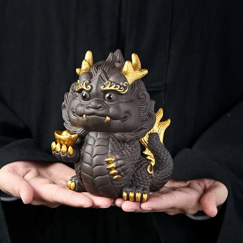 紫砂神龙茶宠摆件精品可养龙年招财禅意茶桌茶盘茶具装饰品