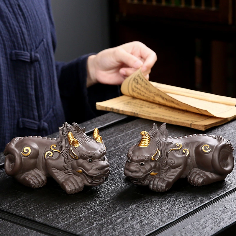 紫砂招财貔貅茶宠摆件手工精品可养一对貔恘高档禅意茶道茶桌茶玩