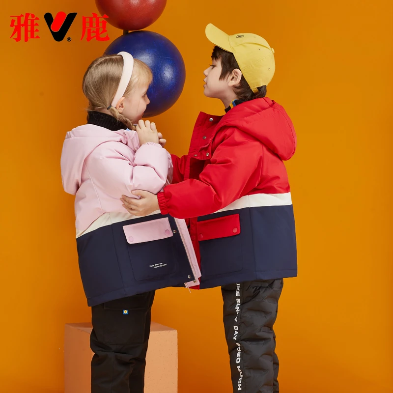 2025新款防水雅鹿男女童防风工装派克连帽羽绒服童装宝宝加厚外套