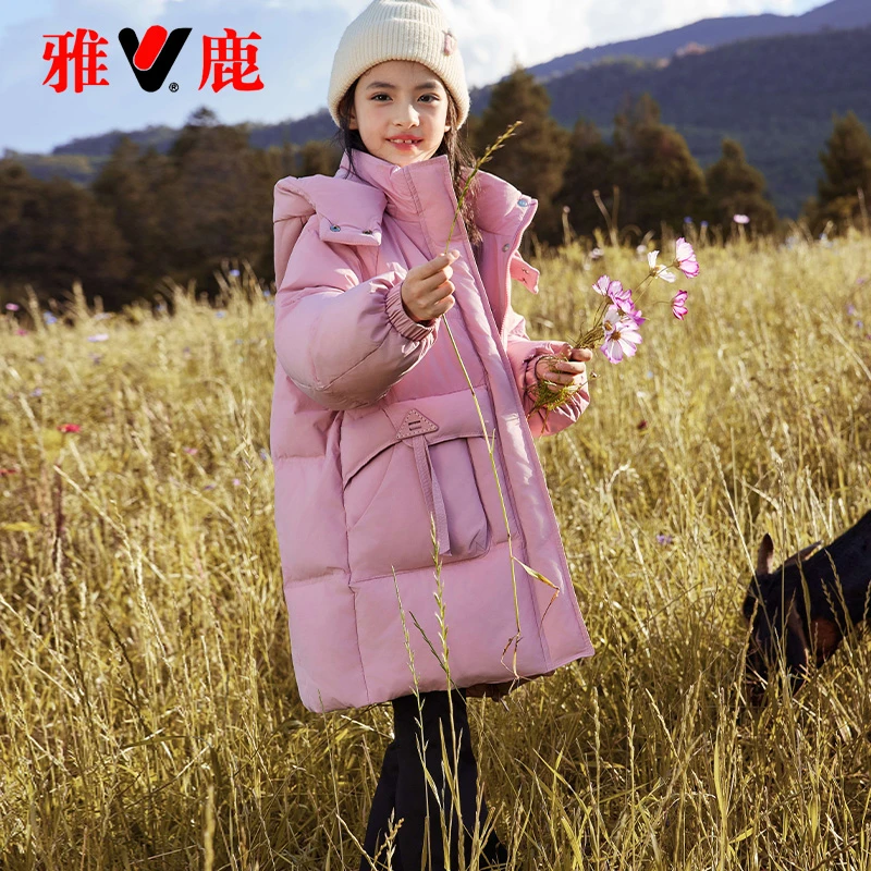 雅鹿儿童中长款女童羽绒服女孩子2024新款洋气中大童加厚冬季外套