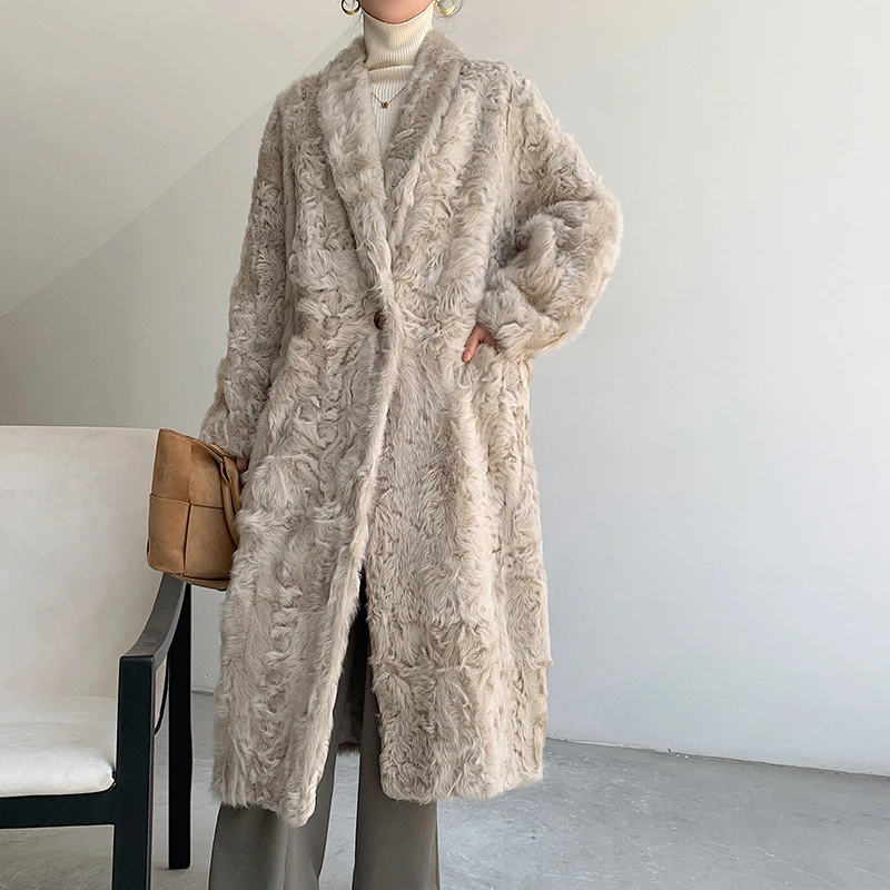 今冬BI入！欧版廓形小湖羊皮毛一体皮草大衣保暖长款2025新冬