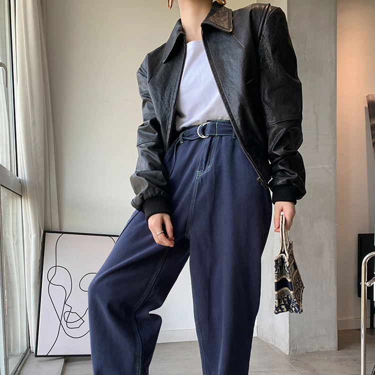 蕞有设计感飞行夹克！全植鞣水洗绵羊皮2025新款皮衣外套女秋短款