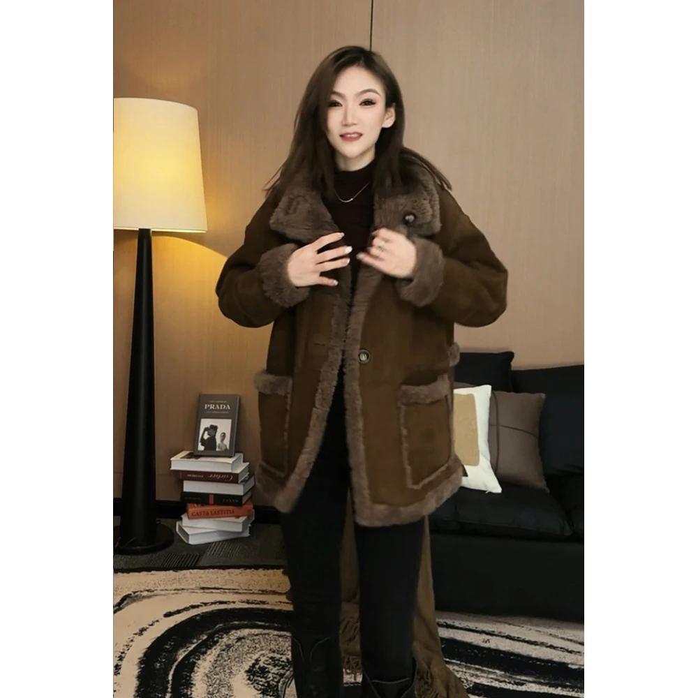 2024双面穿新款羊  毛外套百 搭显瘦加厚冬季皮毛一体