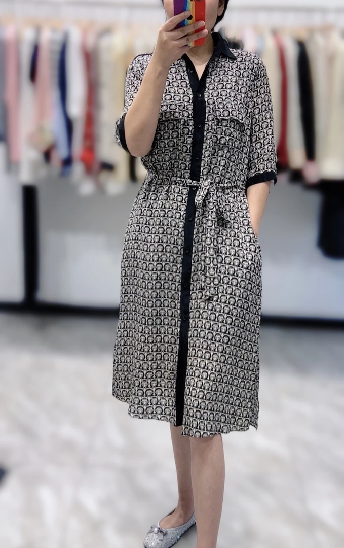 《kin.轻奢服饰》欧货腰间附腰带肩章通勤风中长款真丝连衣裙（亏本）