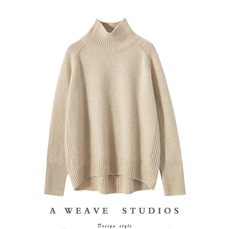 【篷然心动】7针加厚中高领羊绒衫 百搭宽松长袖套头打底针织衫