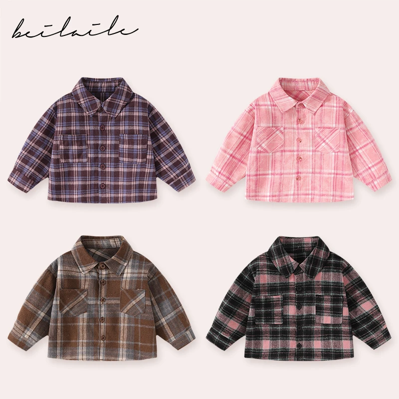 【加厚棉磨毛衬衫 】女衬衣秋装新款男童衬衫外套格子儿童BWB44403