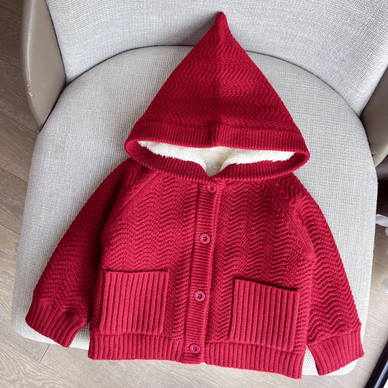 【加绒毛衣带帽针织衫】带帽秋冬款打底衫婴儿冬季男女童上衣L6