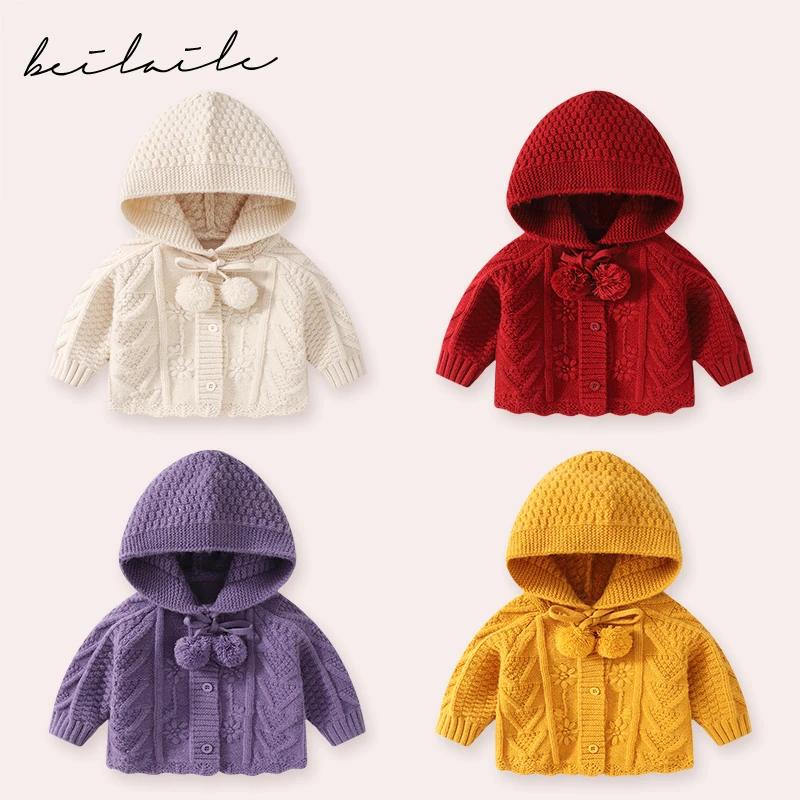 【钩花毛衣带帽针织衫】带帽秋冬款打底衫婴儿冬季男女童上衣K8