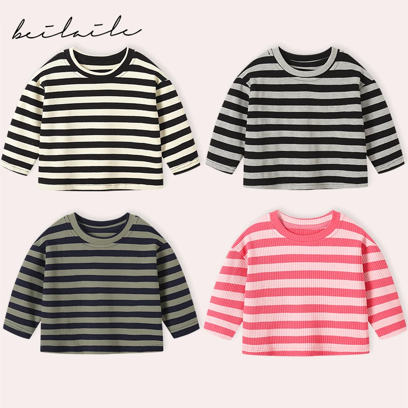 宝宝长袖条纹T恤春秋洋气衣服小婴儿打底衫男上衣女童秋装儿童装