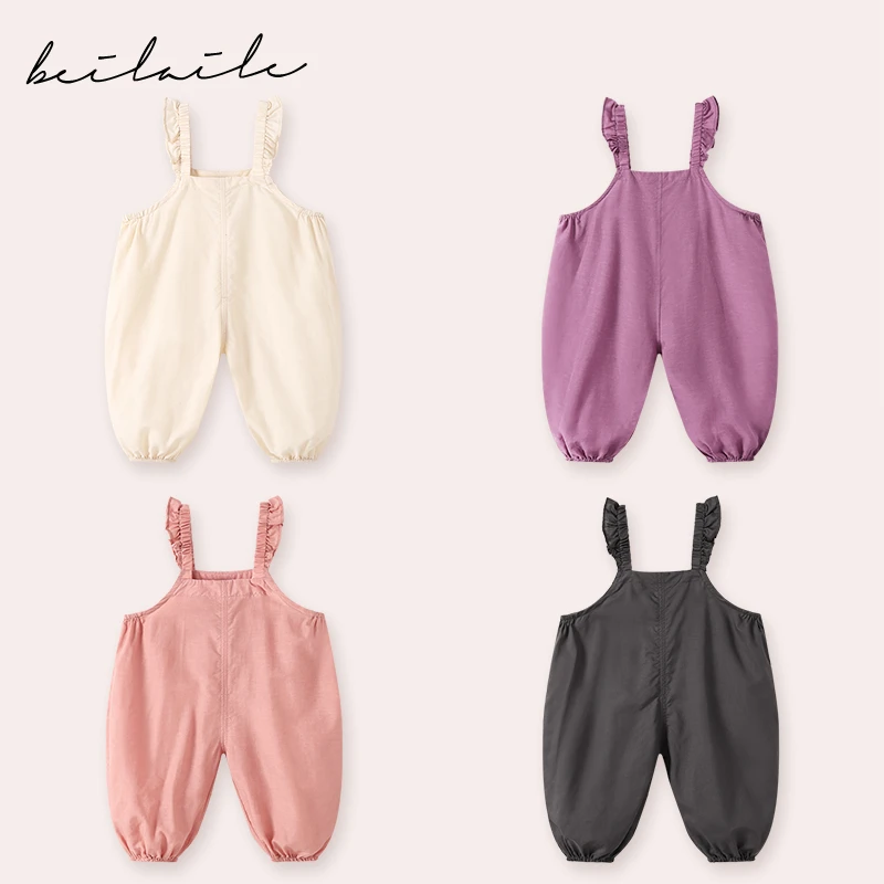 ZJ【莱赛尔花边背带裤 小乐妈咪】宝宝背带裤春夏女童秋季小婴儿背