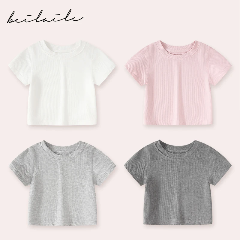 【百搭坑条T 小洛妈咪 】婴儿装男女童短袖T恤夏装宝宝打底衫D11