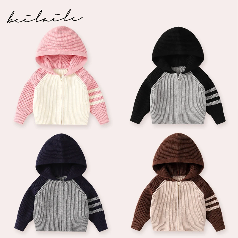 【撞色毛衣带帽针织衫】带帽秋冬款打底衫婴儿冬季男女童上衣G26