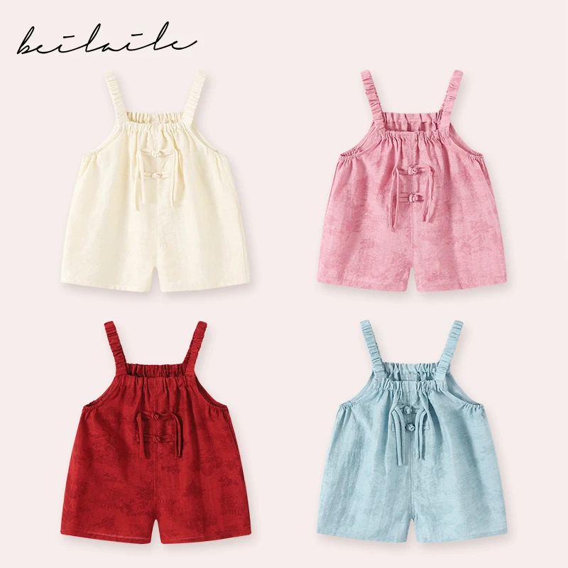 【国风吊带裤 小乐妈咪】男宝宝背带裤女童夏季婴儿吊带裤C21儿童装