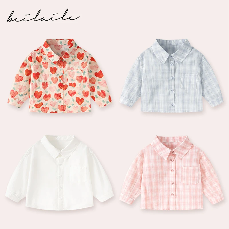 【木代棉衬衫 小乐妈咪】女衬衣2024春装新款男童衬衫外套格子儿童