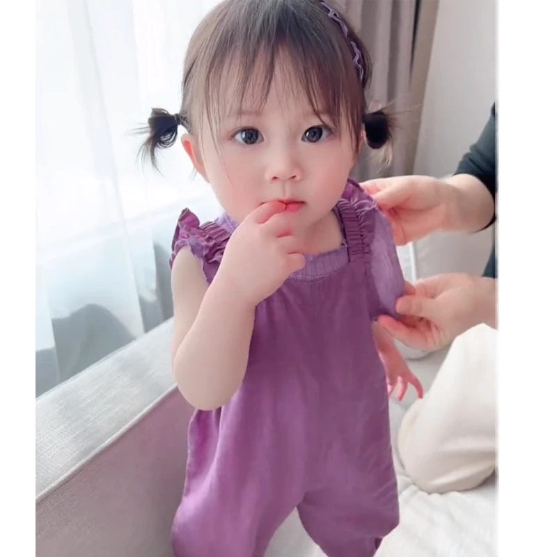 【莱赛尔花边背带裤 小乐妈咪】宝宝背带裤夏女童小婴儿连体衣