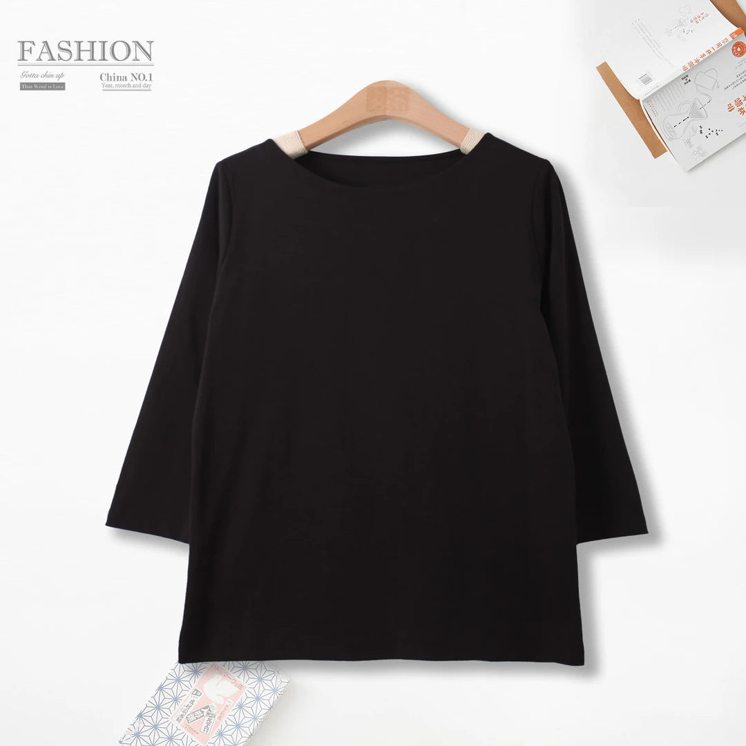 现货！秋季新款女士七分袖上衣圆领宽松打底衫AA908舒适休闲风