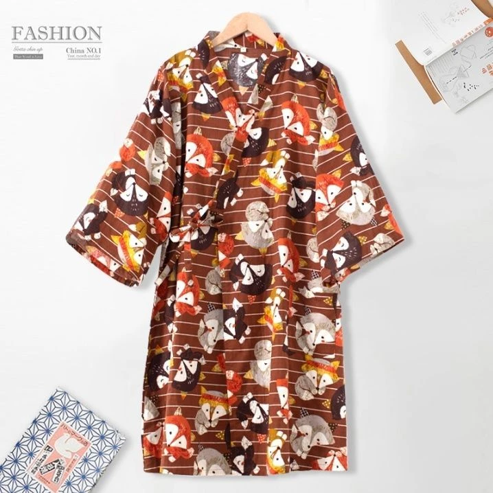 睡袍女士纯棉浴袍居家睡衣卡通印花宽松显瘦BB26舒适休闲