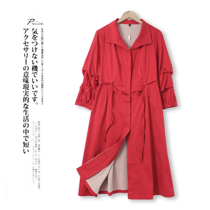 春季新款女士五分袖风衣长款系带外套HH154通勤风气质百搭