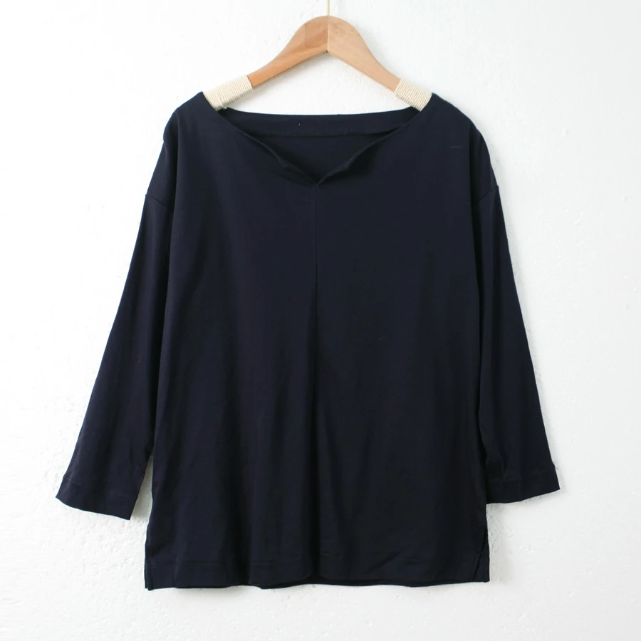 现货！秋季新款女士V领宽松显瘦短袖T恤时尚气质透气中长款上衣