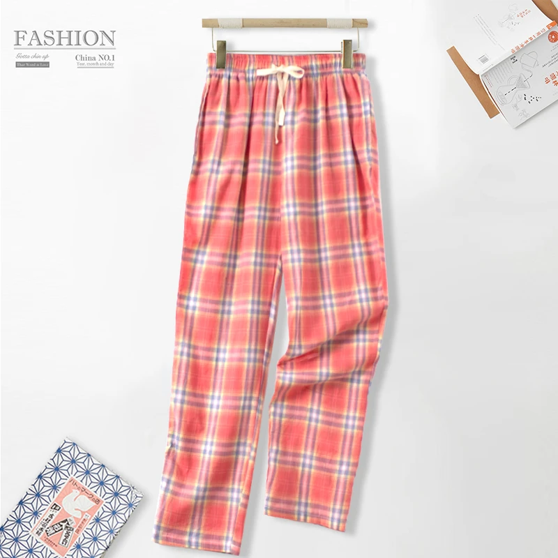 现货！睡裤女士家居长裤格纹夏季纯棉宽松舒适松紧腰BB24舒适休闲
