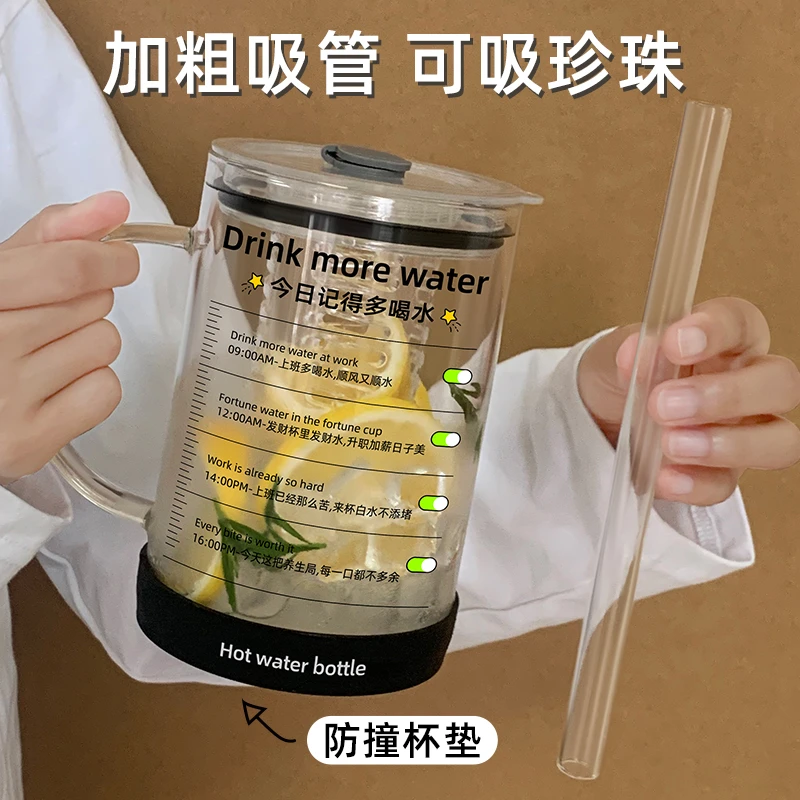 玻璃杯大容量水杯2025新款女高颜值果汁饮料办公室珍珠奶茶吸管杯