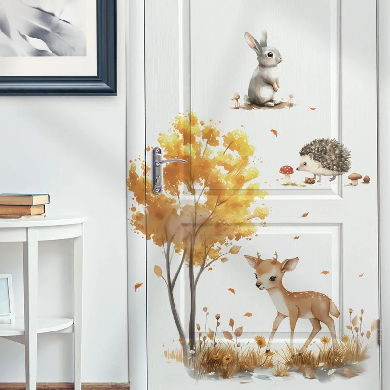 卡通可爱森林动物小鹿刺猬墙贴纸幼儿园墙面装饰布置防水自粘玻璃