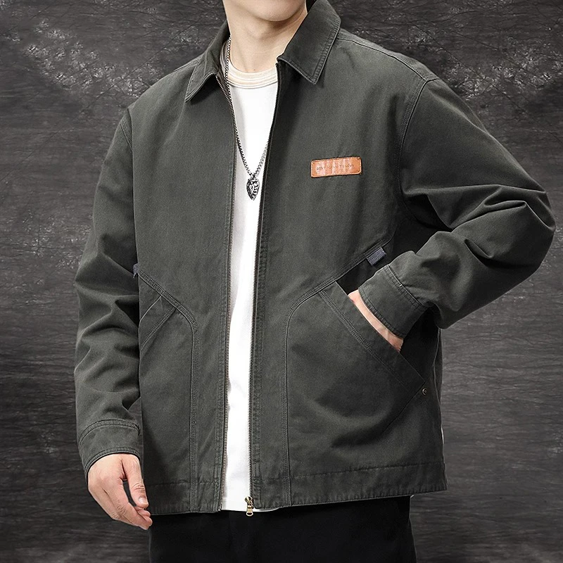 高品质纯棉水洗轻磨毛夹克男春秋款宽松舒适翻领开衫工装休闲外套