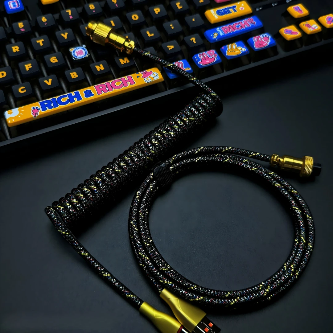 8K磁轴航插线客制化机械键盘彩色数据线螺旋弹簧编织线配重棒桌搭