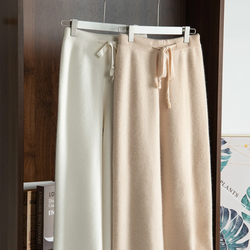 秋冬【净面】100%羊毛拉长腿部修饰腿型窄版阔腿直筒显瘦裤子女士