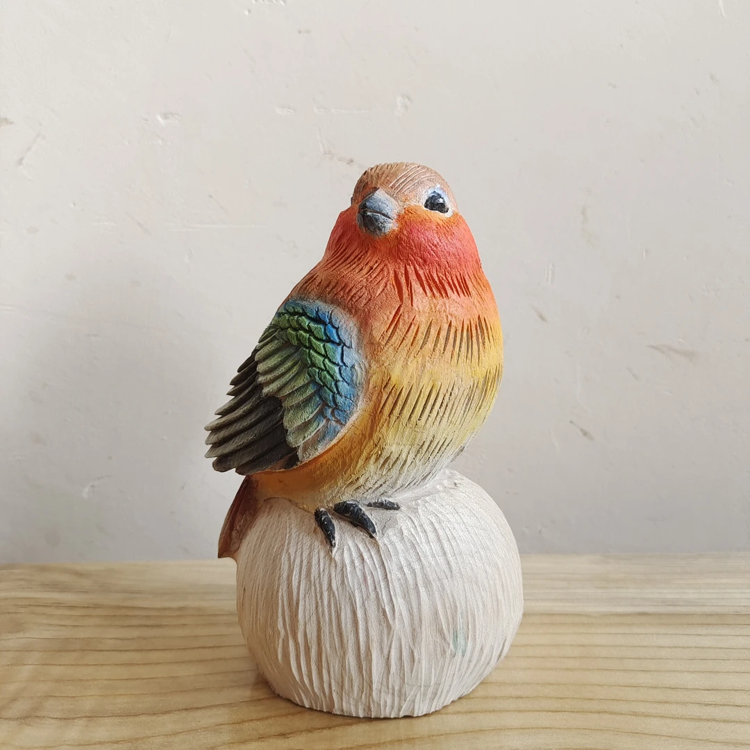 纯手工雕刻 彩绘木雕 新中式简约现代居家创意摆件，规格15- 8-7cm