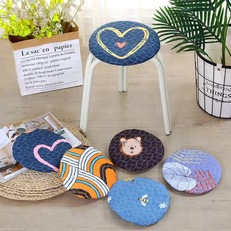 布艺弹力印花凳子套罩圆墩家用办公小圆凳三腿椅加厚松紧套子方便