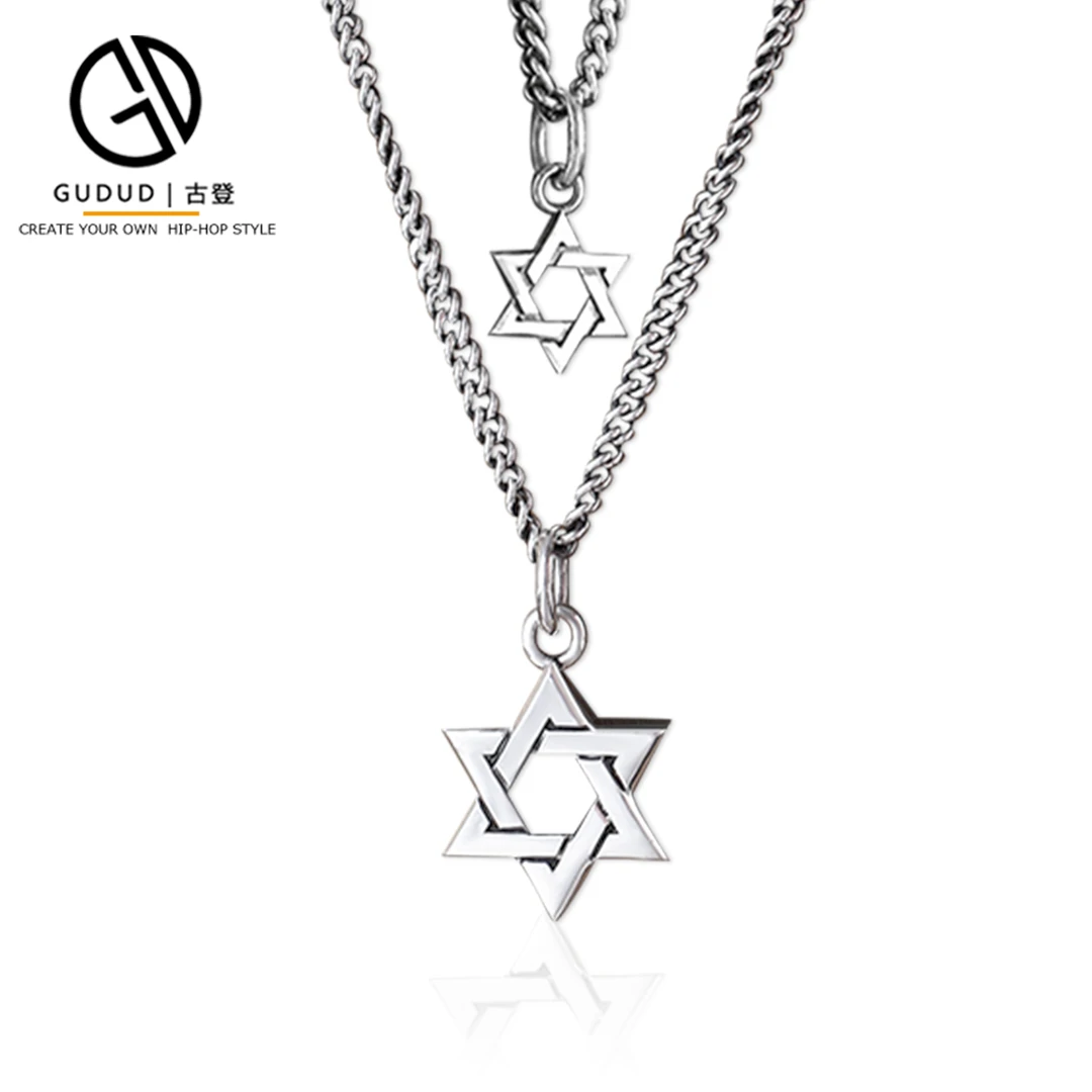 吊坠925银 王嘉尔张艺兴同款纯银六芒星项链潮嘻哈卫衣链个性摇滚